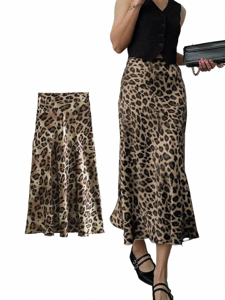 Green Leopard Printed Loose Zipper A-Line Casual Summer Skirt