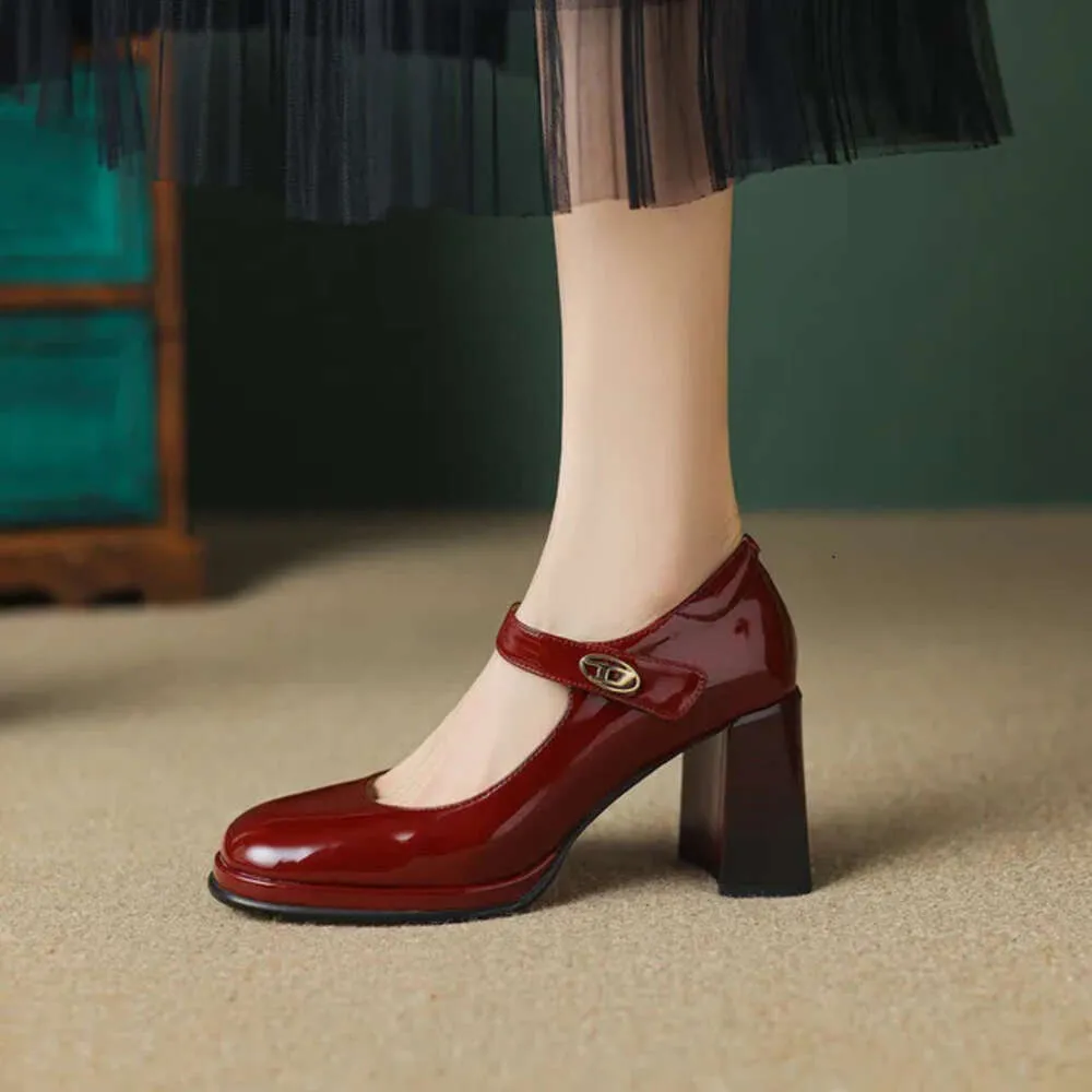 Mary Jane Square Toe Pumps for Women Leather Dress Shoes with