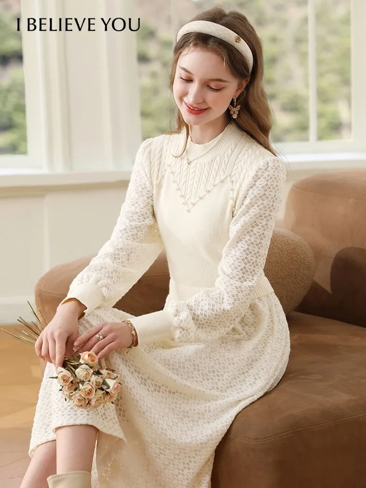 blue dress for baby girl 2024 A-Line Winter Wedding Dresses with Lace Long Sleeves White / US:10-12 main image 1