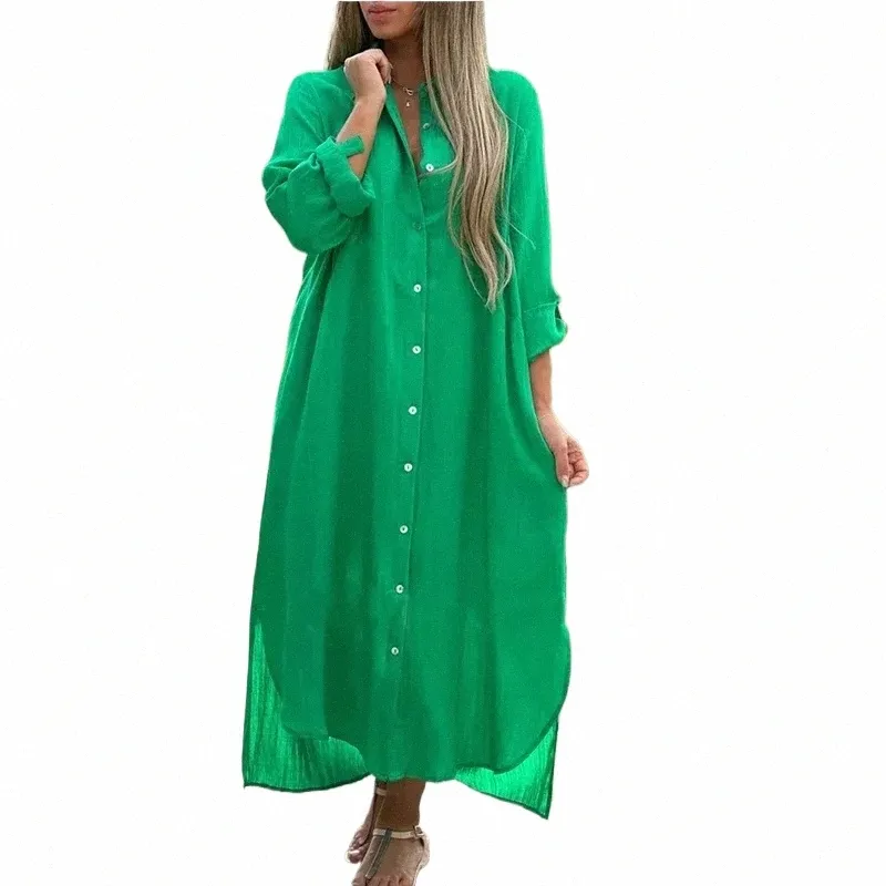 knee length dresses for ladies Cellulose Lawn Workwear-Style Long Shirt Dress S main image 1