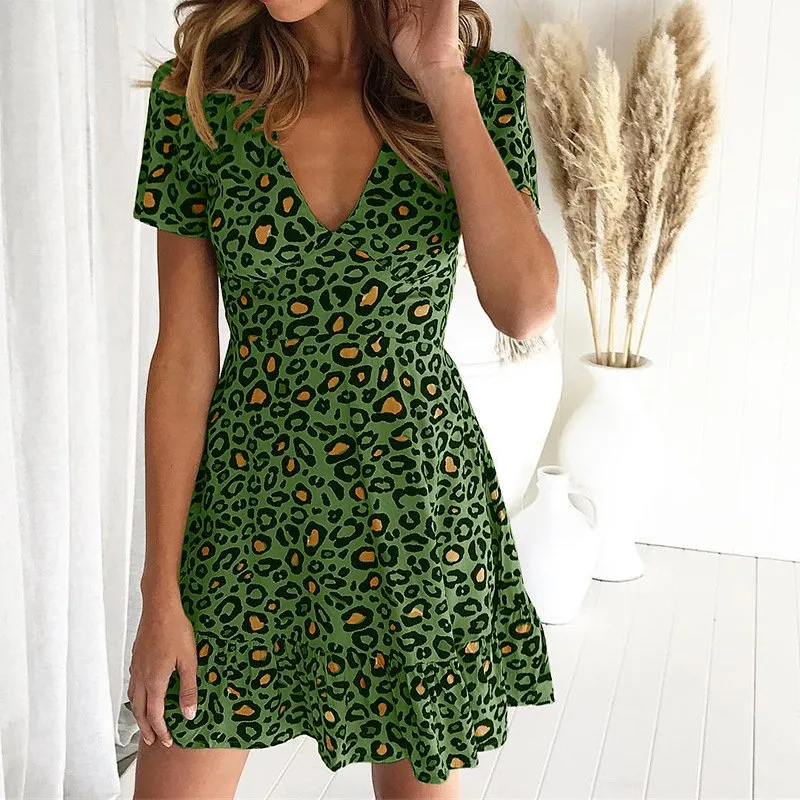 green emerald velvet dress Threadbare Women's Green Leopard Print Frill Hem Ladies' Midi Wrap Dress