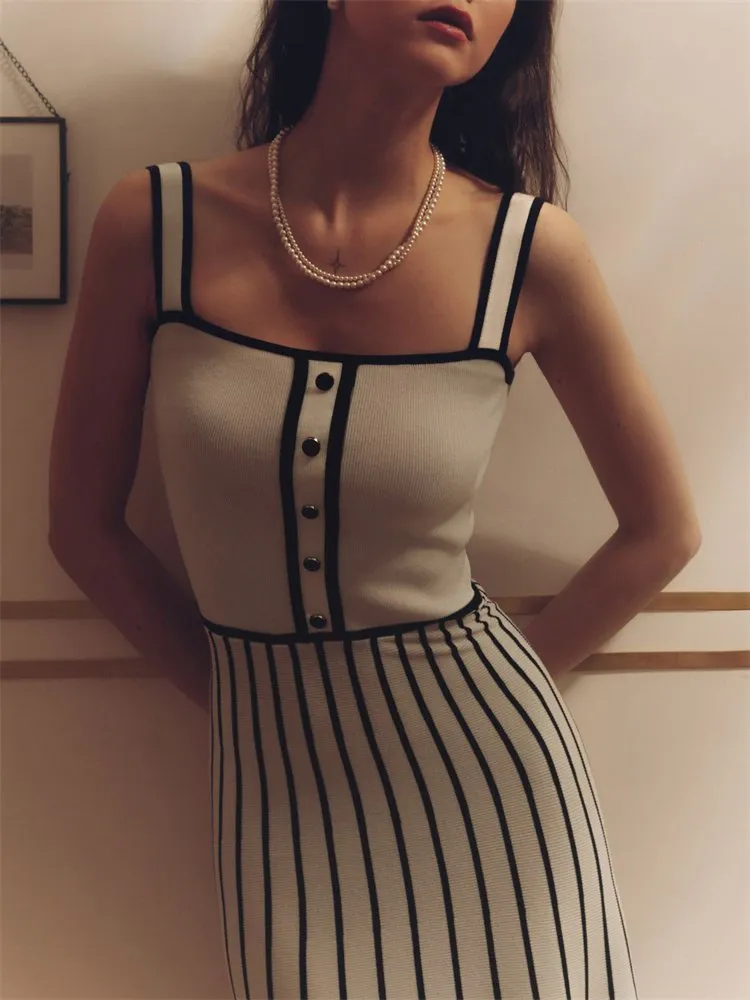 DHgate.com:Tossy Womens Striped Knit Maxi Dress: Contrasting