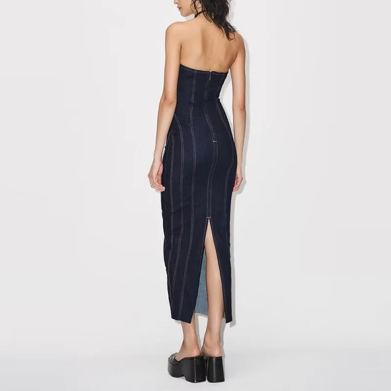 white christmas dresses Denim Corset Midi Dress 8 / Dark Wash main image 1