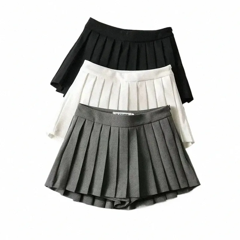 High Waist Korean Pleated Skirt – Patchwork Striped Tennis Skirt for Women