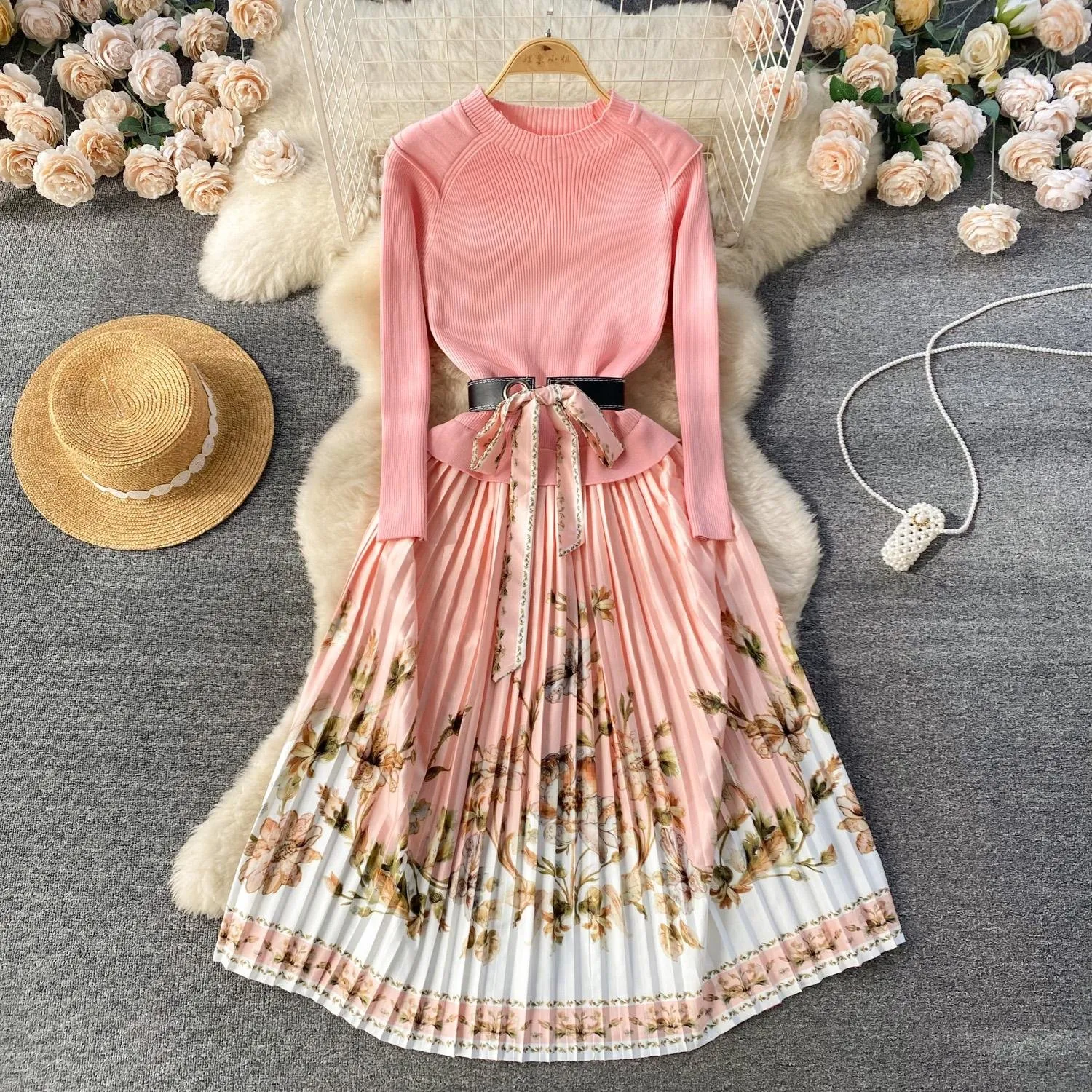 Autumn Ribbed Midi Sweater Dress Women Long Sleeve Pleated Knit Midi Robe  from Dhgate Basic & Casual Dresses - price 49.5