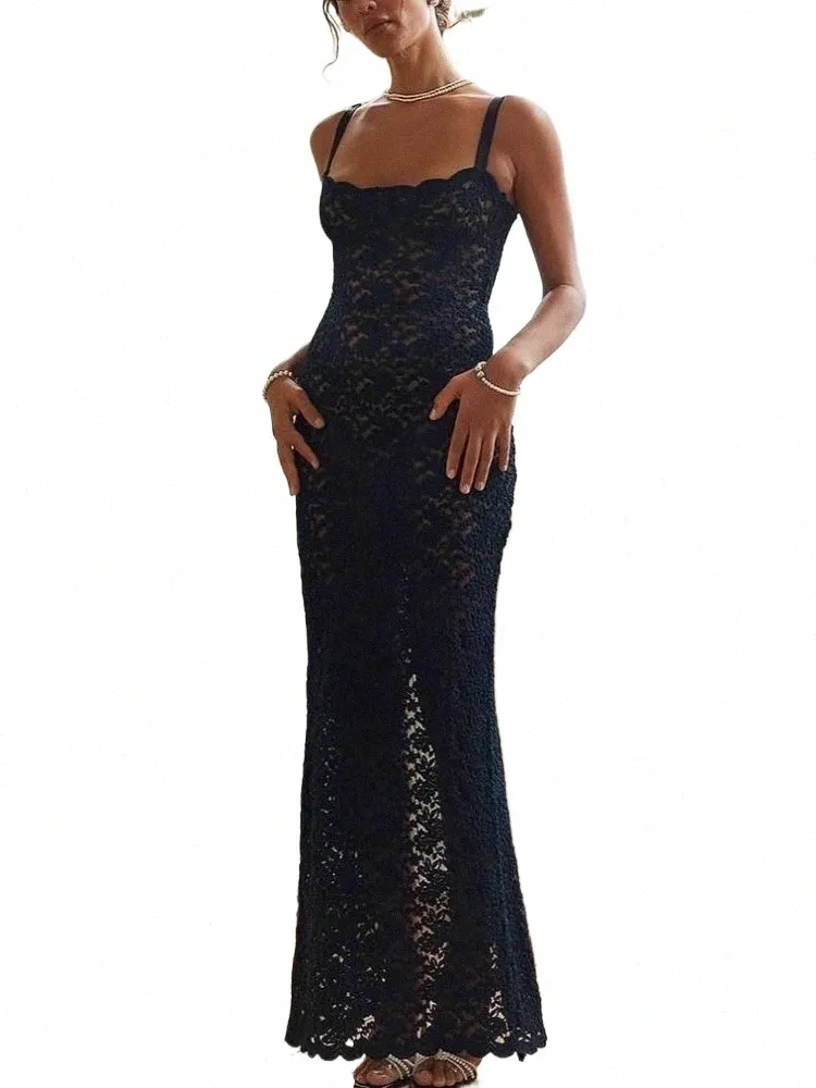 Lace See Through Maxi Dress Women Summer Spaghetti Straps Bodycon Wedding  Party Black Ankle-Length from Dhgate Basic & Casual Dresses - price 40.79