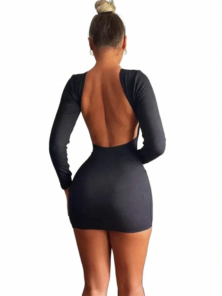 bodycon dress with open back Long Sleeve Backless Bodycon Dress With Back Slit main image 0