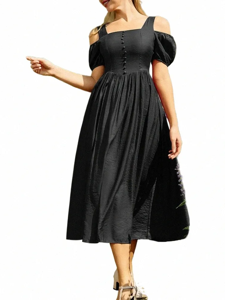 knee length dresses for ladies Renaissance Rose Black Midi Dress main image 1