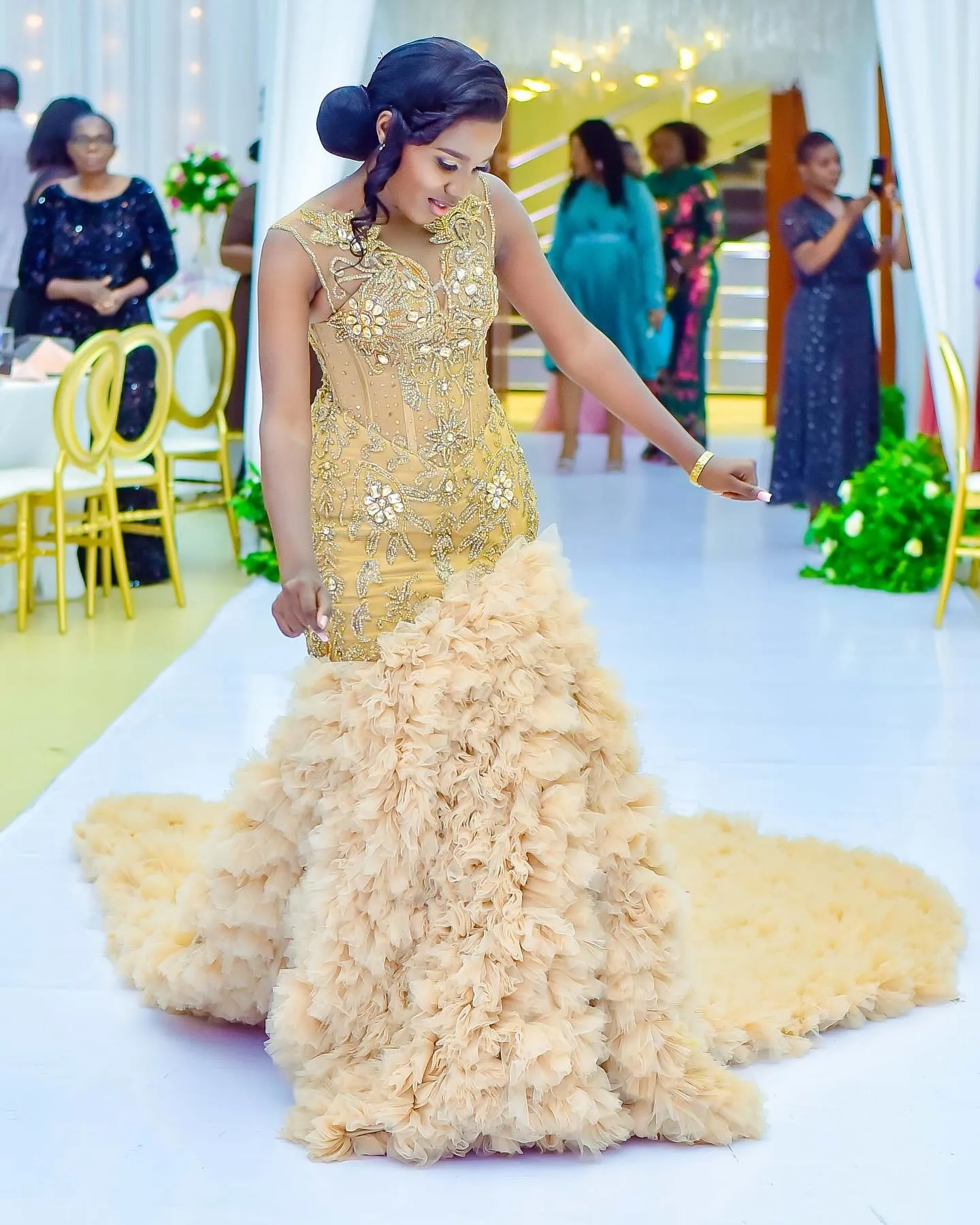 plus size gold dress for wedding Seraphielle Plus Size Gold One Shoulder Gown– Hello Curve main image 0