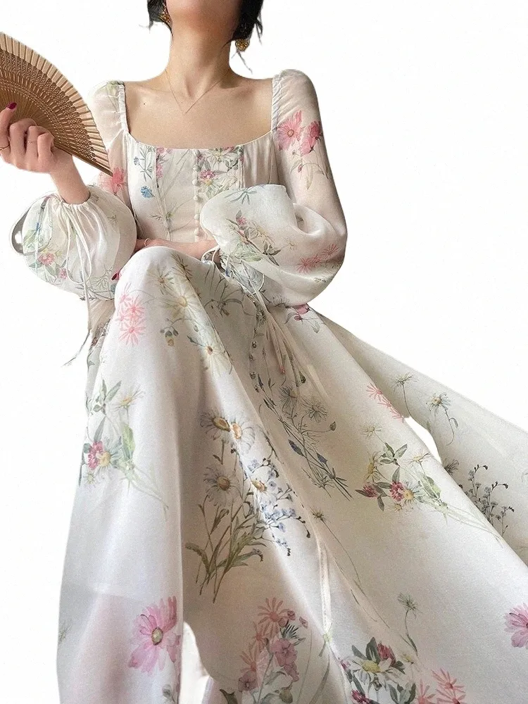 navy blue dress for baby girl Floral midi dress with an A-line shape - Beige - Sz. 40-64 main image 1