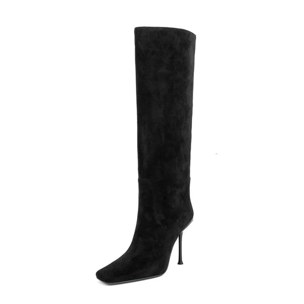 Suede Knee-High Boots with Block Heels for Women Fall/Winter