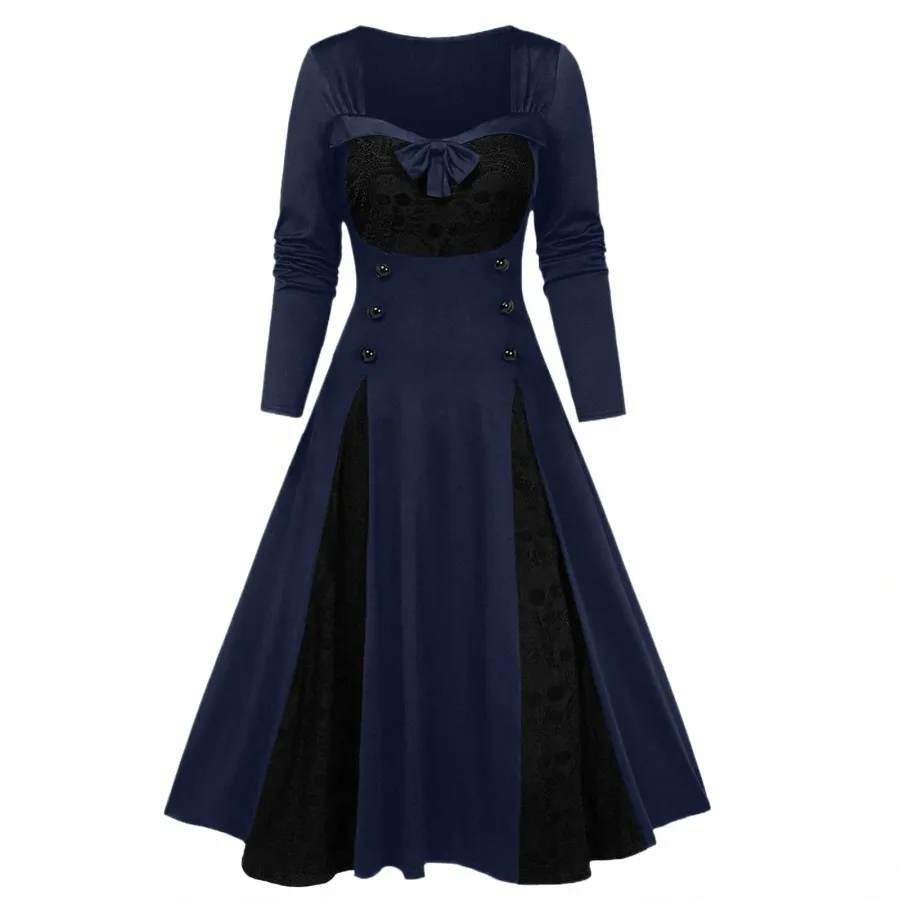 women's Lace Color Block Patchwork Dress Vintage Short Sleeve Bow  Knee-Length A-Line Dress with Hooded Collar from Dhgate Basic & Casual  Dresses - price 29.84