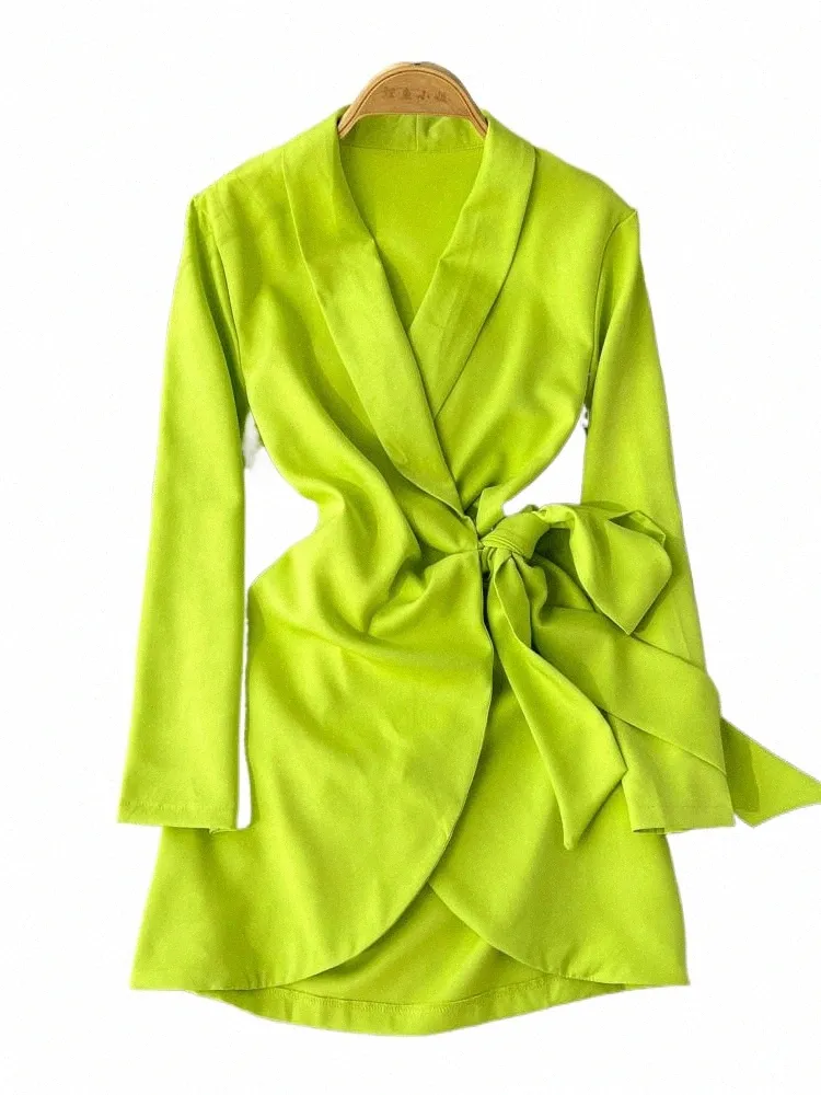 Summer solid wrap dress for women with long sleeves, A-line cut, and bow  detail from Dhgate Urban Sexy Dresses - price 30.53