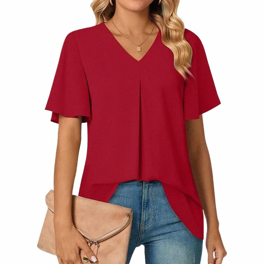 Short Sleeve Tunic Long Summer Tops For Leggings Breezy V-Neck