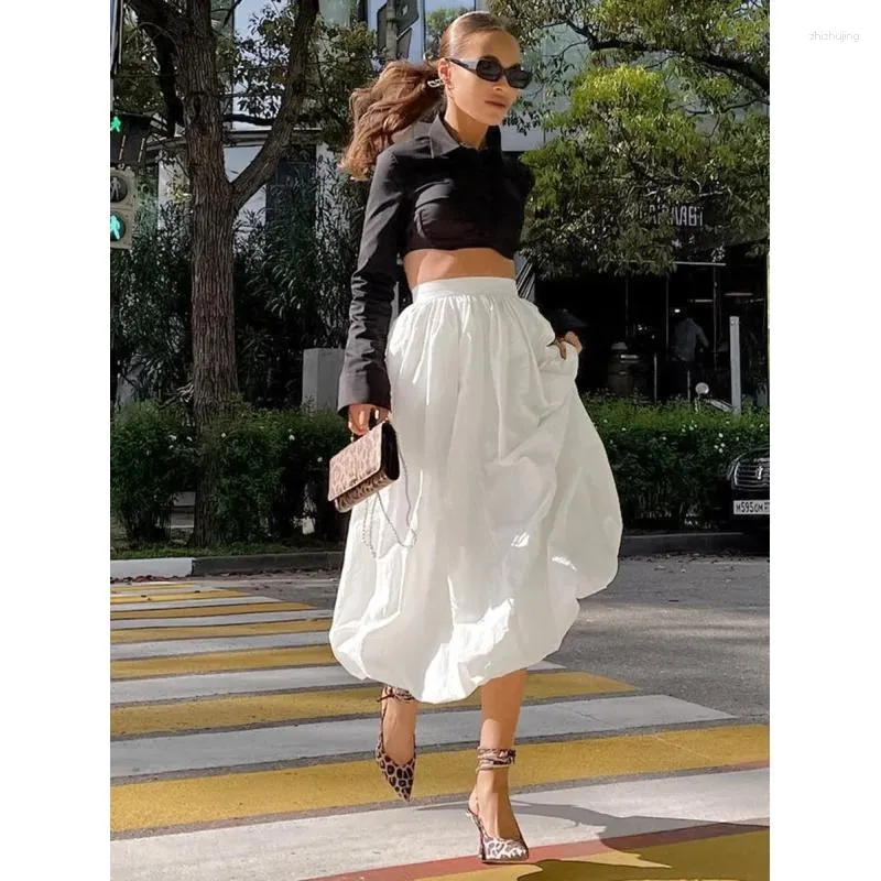 Spring Bubble Silver Midi Skirt White Balloon Print