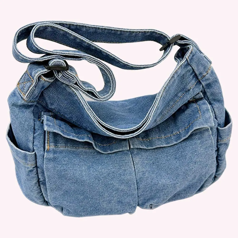 Large Denim Hobo Bag for Women - Vintage Style Tote