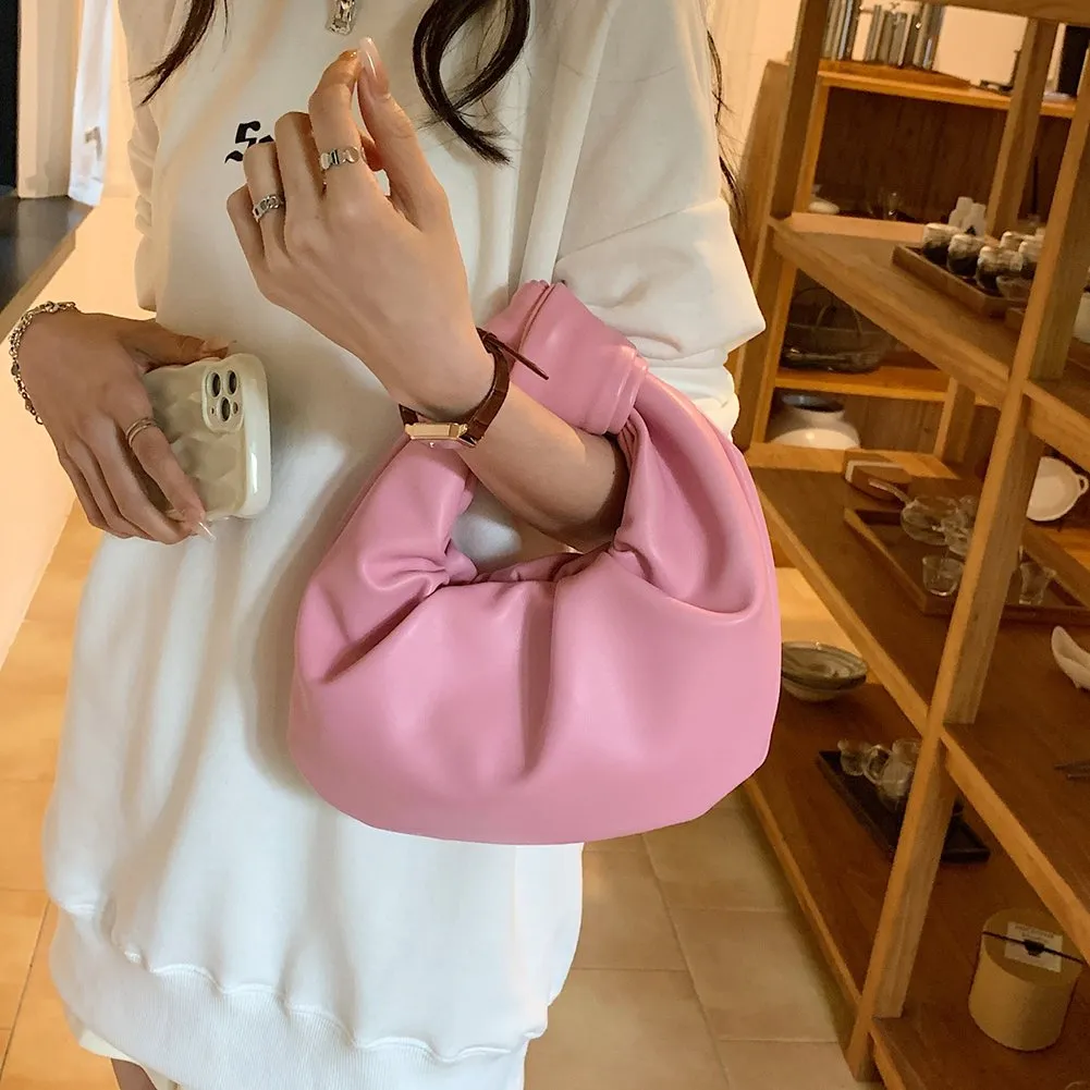 DHgate Womens Compact PU Leather Ruched Tote Bag Stylish Solid Color Wristlet Handbag for Outdoor Travel Bags Luggage Accessories