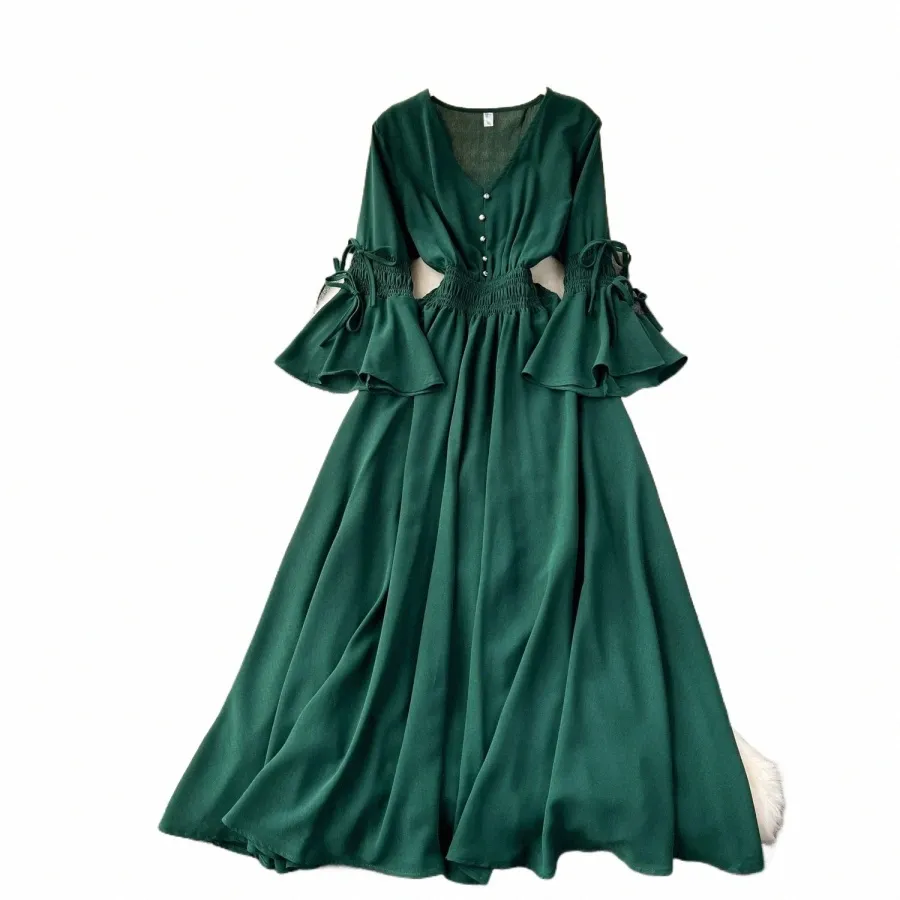 Vintage V Neck Flare Sleeve Pleated Maxi Dress For Women Purple, Green, Red  From Sneakersbagshoes, $48.49 In Bulk | DHgate.Com
