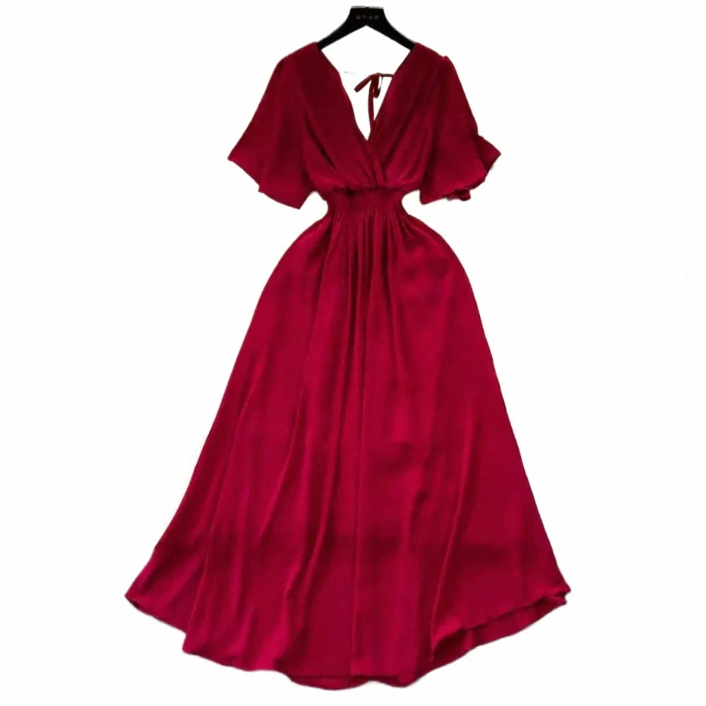 Sexy Vacation Solid Bandage Backless V Neck Beach Dress Dresses Sexy Vacation Solid Bandage Backless V Neck Beach Dress Dresses