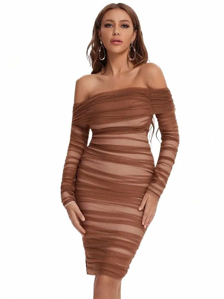 Beaukey Sexy Womens Long Sleeve Party Bodycon HL Bandage Draped - Main Image