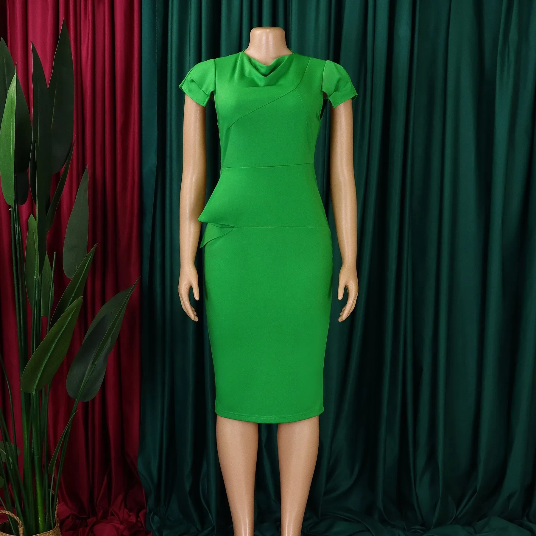 green emerald velvet dress White Empire Office Lady Midi Dress – Maimoco main image 0