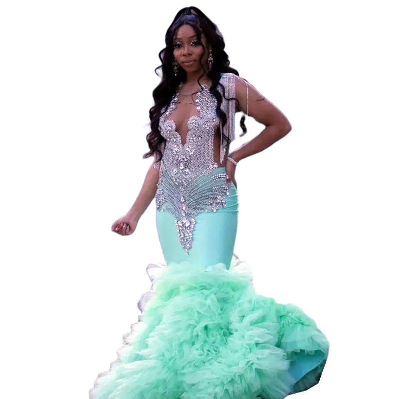 slim fit dress slacks Mint Green Satin Mermaid Prom Dress Front Split Sweetheart Sequins Long  Evening Party Dress #SEK192 main image 1