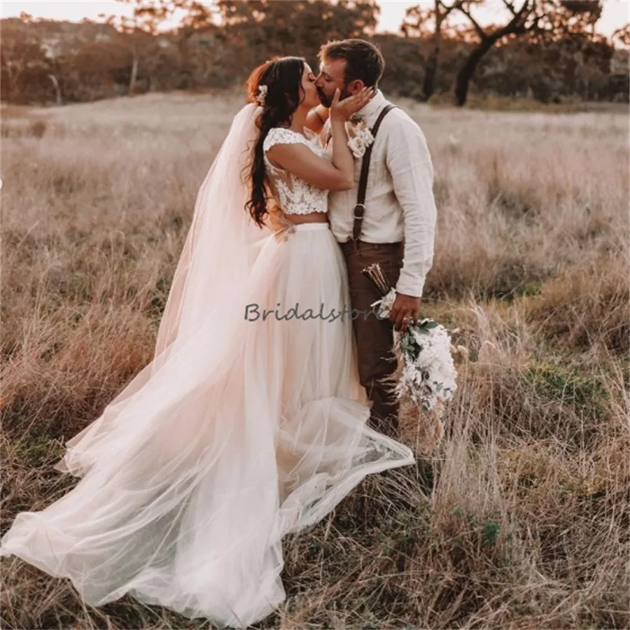 elegant two piece wedding dress 2 two piece wedding dress bridal separates chiffon skirt Beach wedding main image 0
