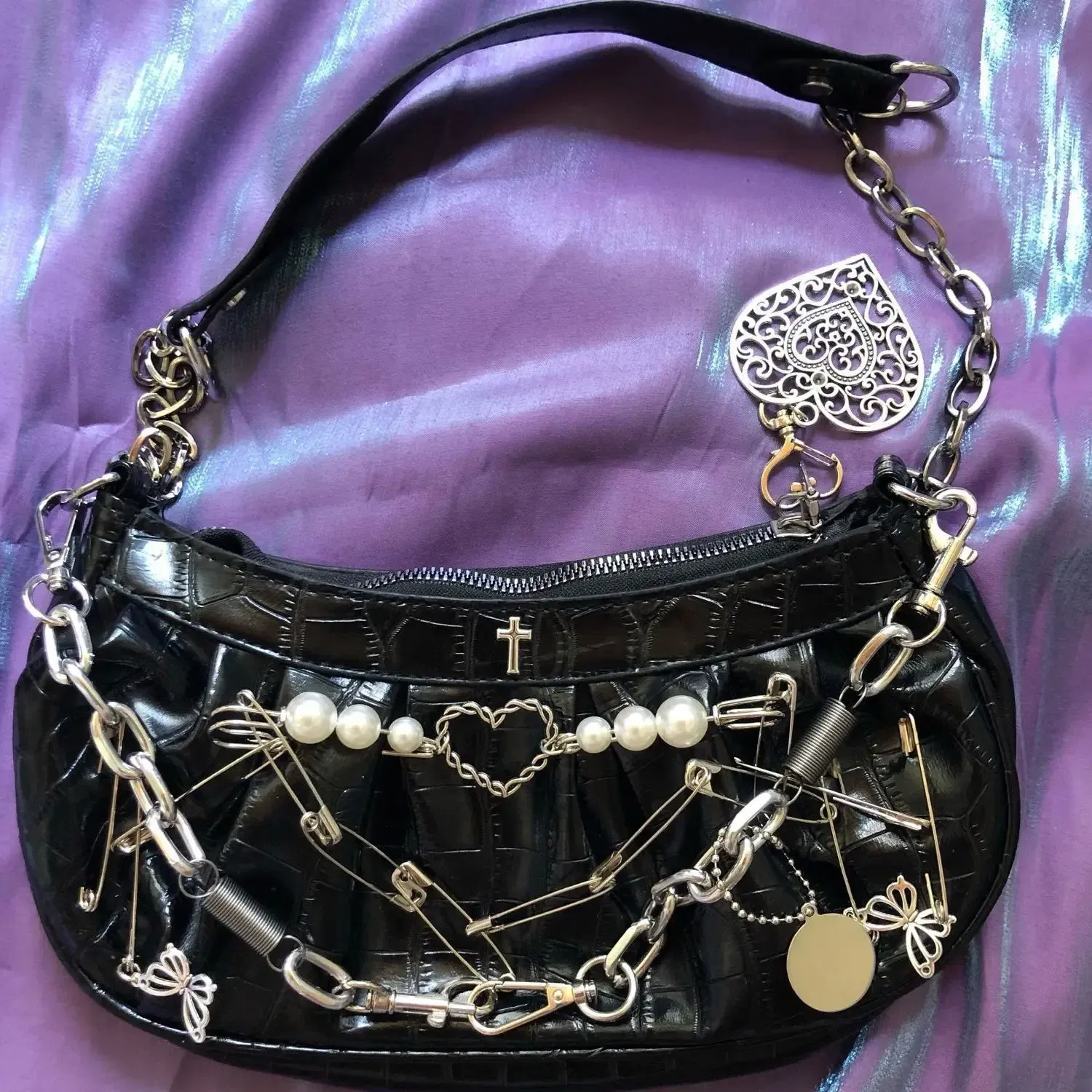 Harajuku Gothic Shoulder Bag - Vintage Cross Clip Pearl