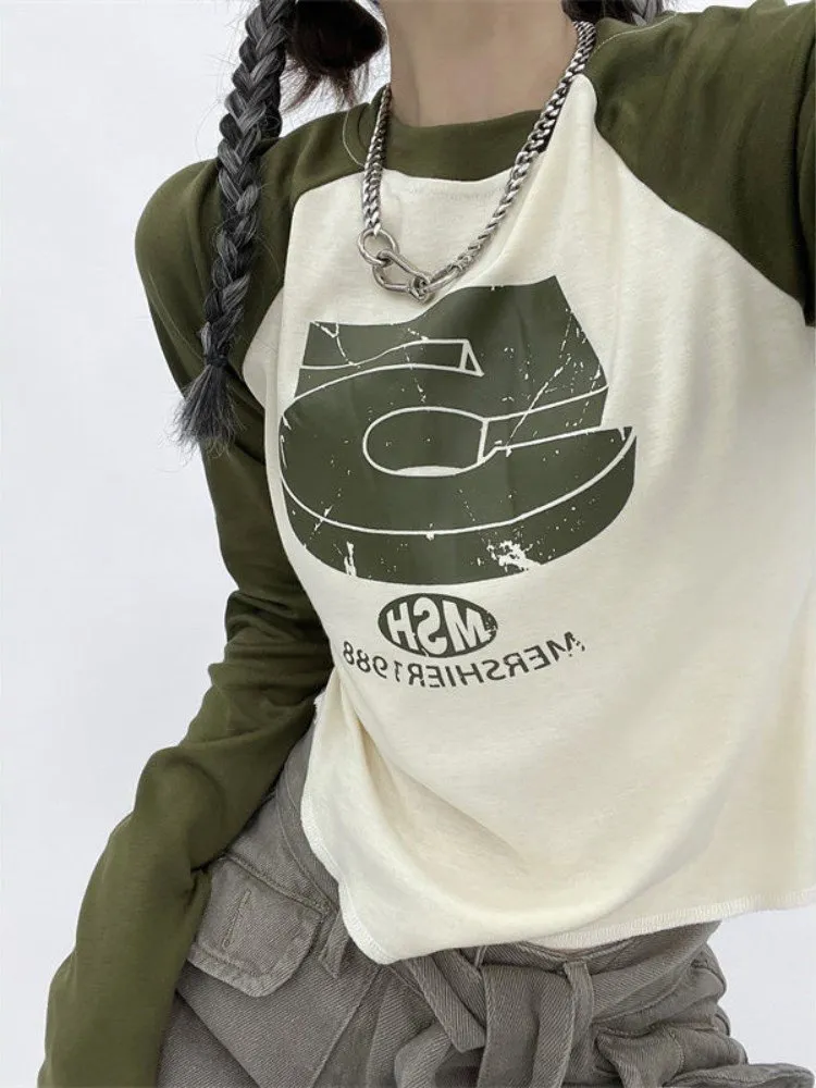 DHgate.com:Vintage Y2K Patchwork T-Shirt: Green Long Sleeve