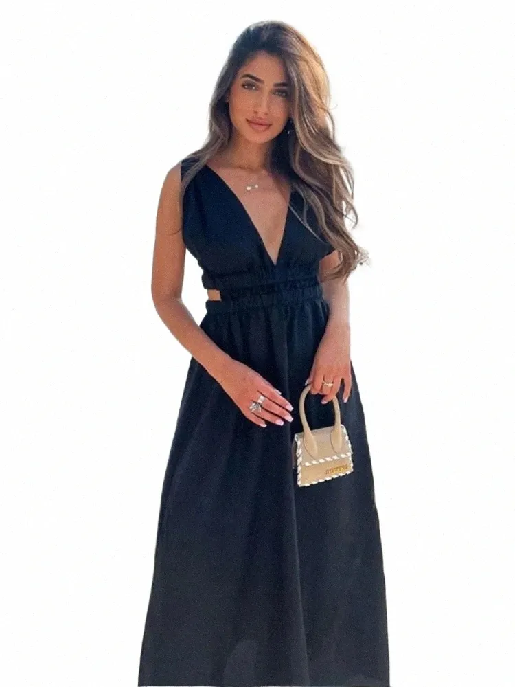 Deep V Neck Hollow Out Midi Dress for Women, Sleeveless Loose Fit Summer  Casual Party from Dhgate Urban Sexy Dresses - price 49.31