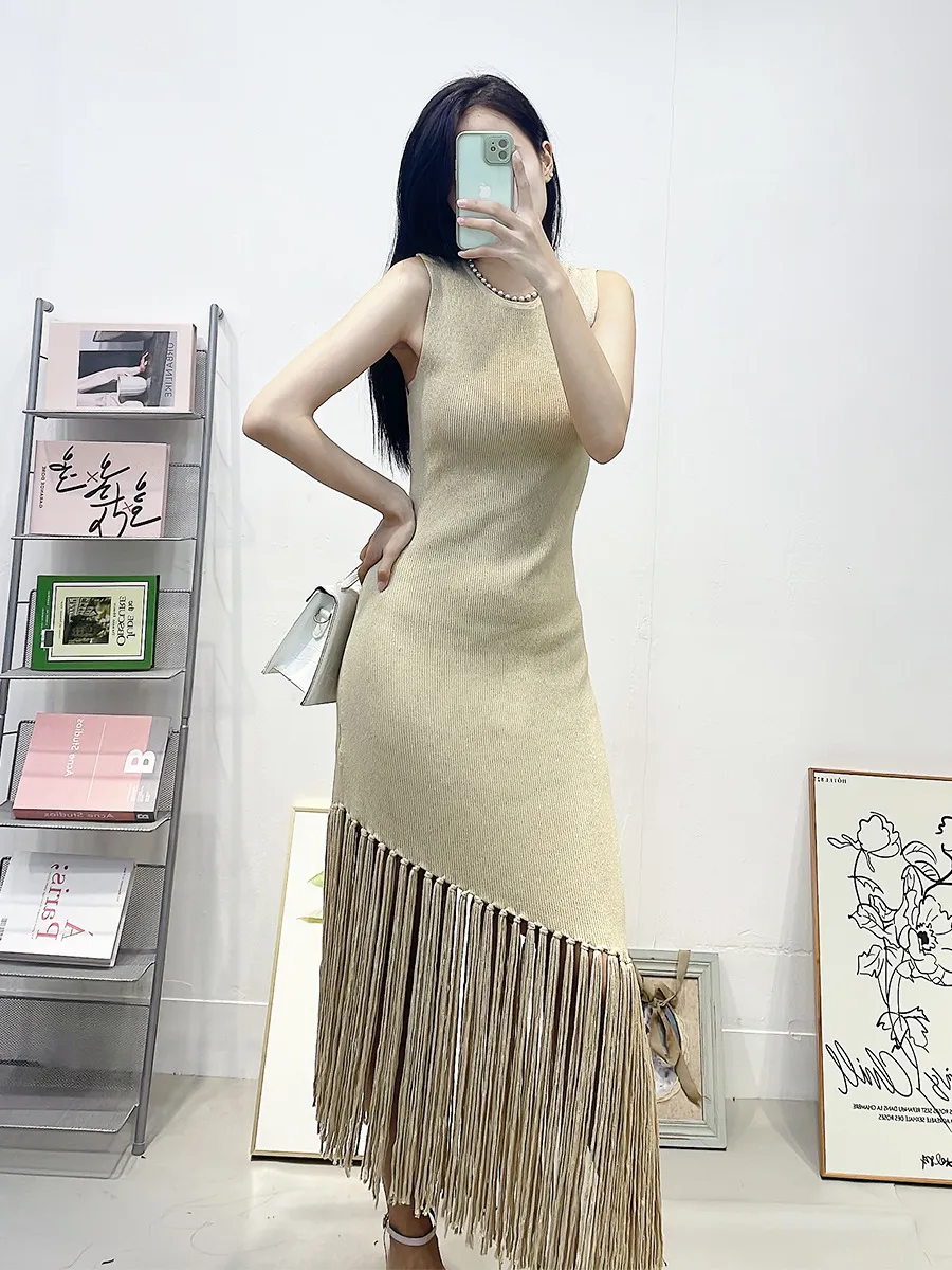 Sandro Ribbed Knit Midi Tank Dress with Tassels for Women from Dhgate Basic  & Casual Dresses - price 120.96