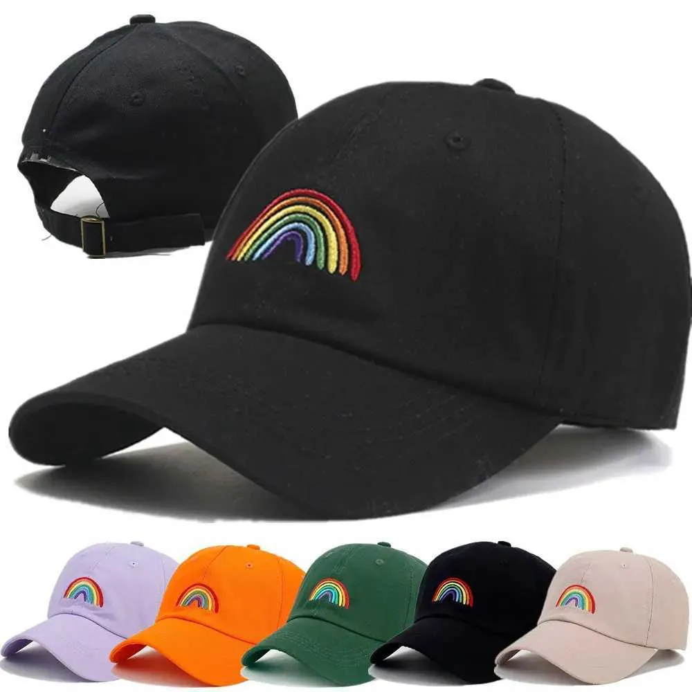 Unisex Rainbow Embroidered Cotton Baseball Cap - Colorful Sports Hat ...
