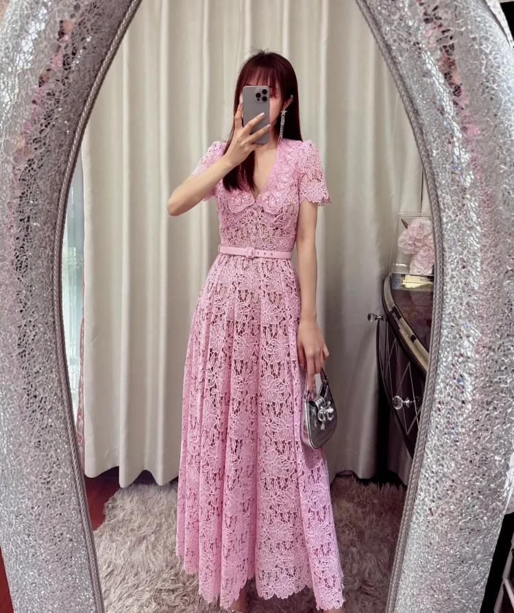 S-elf-Portrait Lace Midi Dress with V-Neck Collar and Hollow Out A-line  Silhouette for Women from Dhgate Basic & Casual Dresses - price 120.86