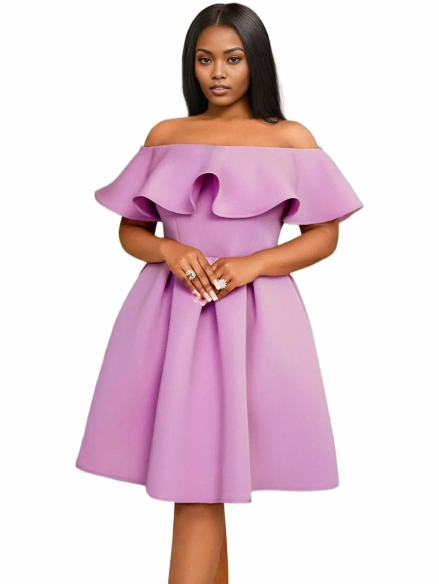 Womens Mid-Calf Chiffon A-Line Dress with Off The Shoulder Ruffle Edge and Empire  Waist from Dhgate Urban Sexy Dresses - price 45.11
