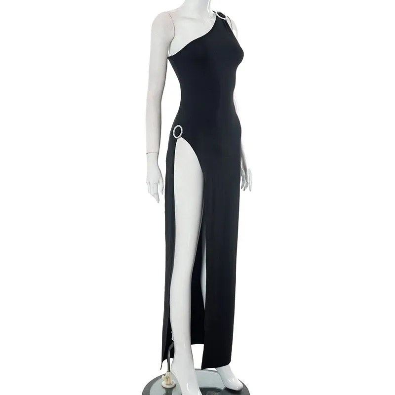 strapless open back dress Black One Shoulder Cut Out Midi Dress  Hot Miami Styles