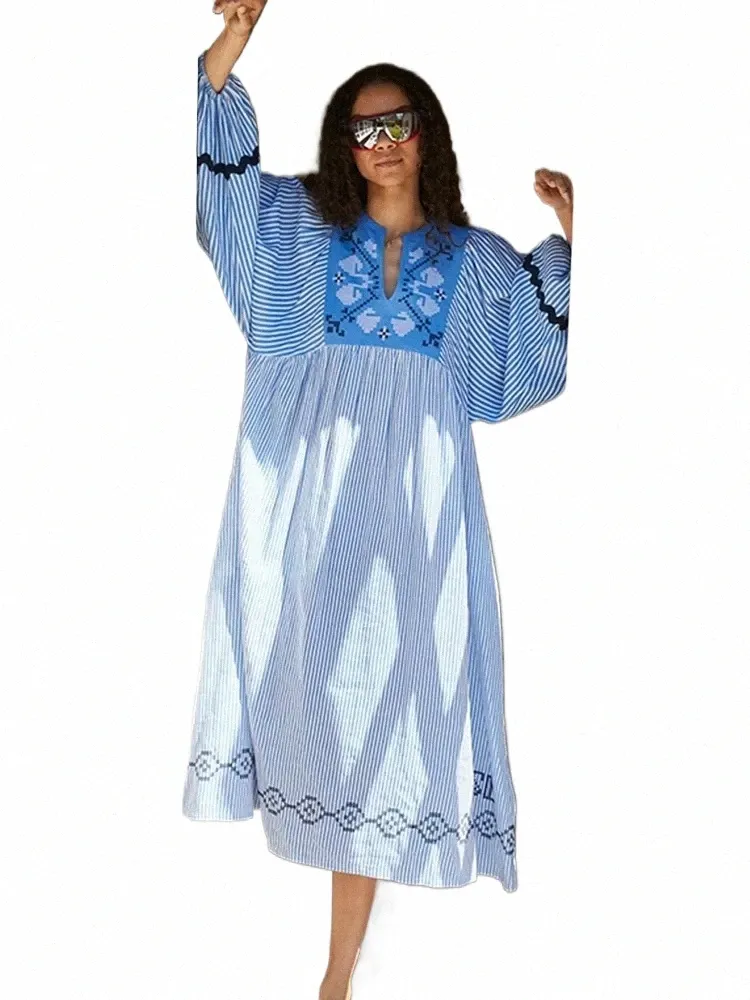 Ankle-Length Embroidered Lantern Sleeve Dress for Women with O-neck Hooded  Collar and Striped Pattern from Dhgate Basic & Casual Dresses - price 27.83