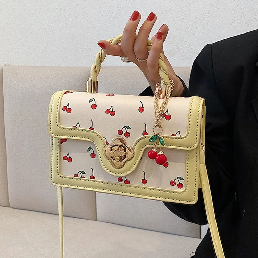 2024Womens Cherry Square Chain Bag: Adjustable Strap