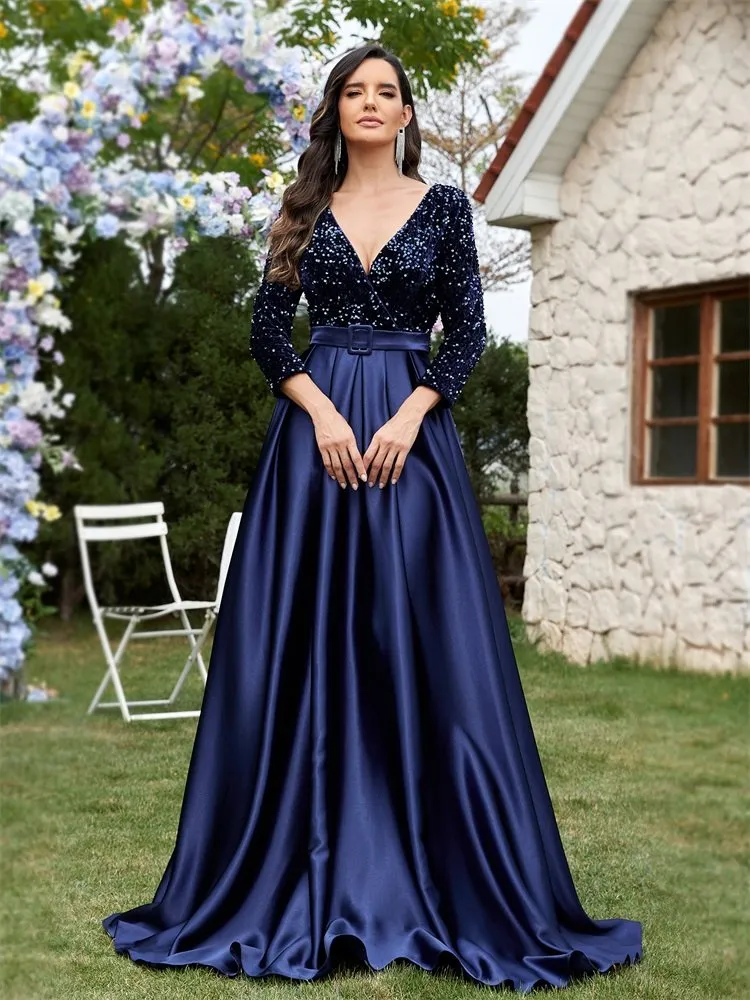 slim fit dress slacks Floor Length Deep V Neck Wholesale Formal Dresses main image 0
