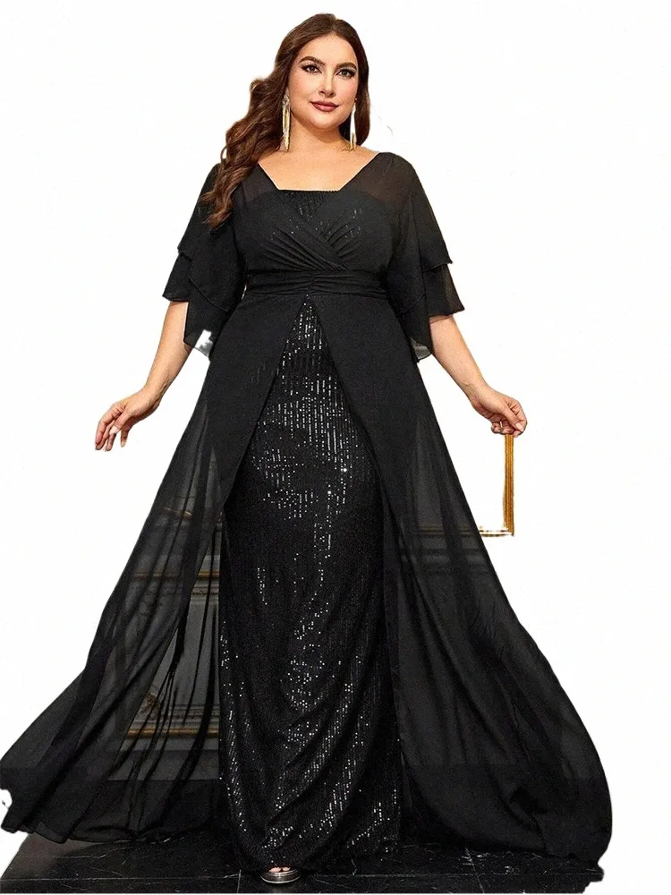 Guest Dress For Indian Wedding Party Female Lace Dress Black Formal Elegant Plus Size Outfits Plus Size 4XL 5XL V-Neck Short-Sleeved Guest Dress For Indian Wedding Party Female Lace Dress Black Formal Elegant Plus Size Outfits Plus Size 4XL 5XL V-Neck Short-Sleeved
