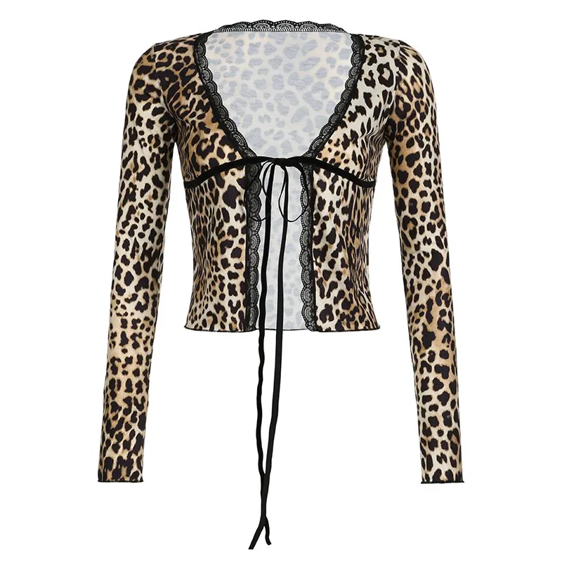 DHgate.com:Leopard Print Bandage Slit Crop Top, Grunge 2000s