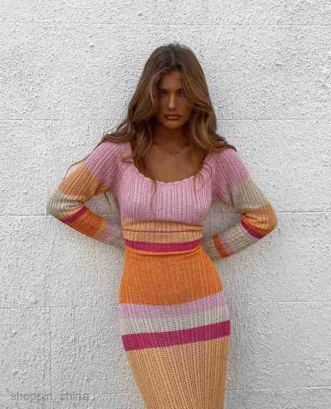 Knit Long Sleeve Casual Women Dress with Color Contrast Hollow Shoulder and  Striped Pattern from Dhgate Basic & Casual Dresses - price 36.05