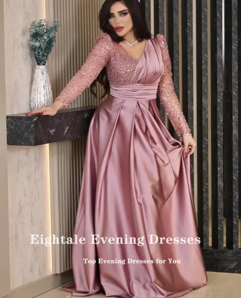 Luxury Evening Dress V-Neck Dusty Pink A-Line Satin Floor-Length Hooded  Collar Short Sleeve Winter Gown from Dhgate Urban Sexy Dresses - price  179.69