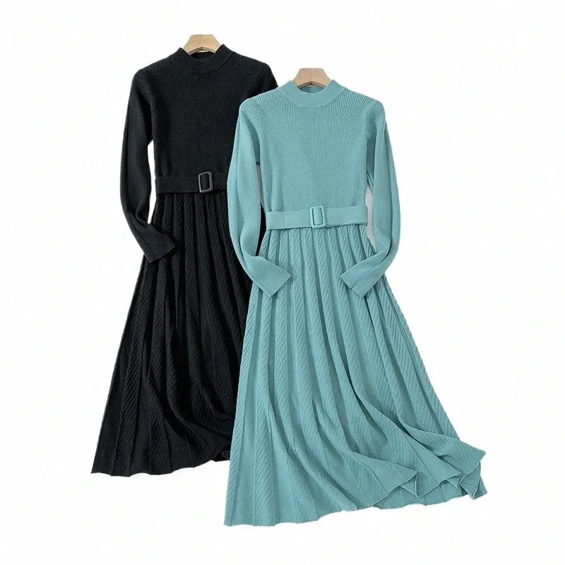 navy blue dress for baby girl Effie A-Line Sweater Dress with Pleats