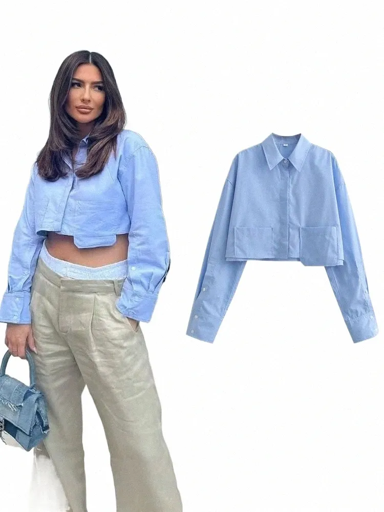 TRAF Camisa Recortada Para Mujeres Fi Mujer Blusa 2023 Camisas Y