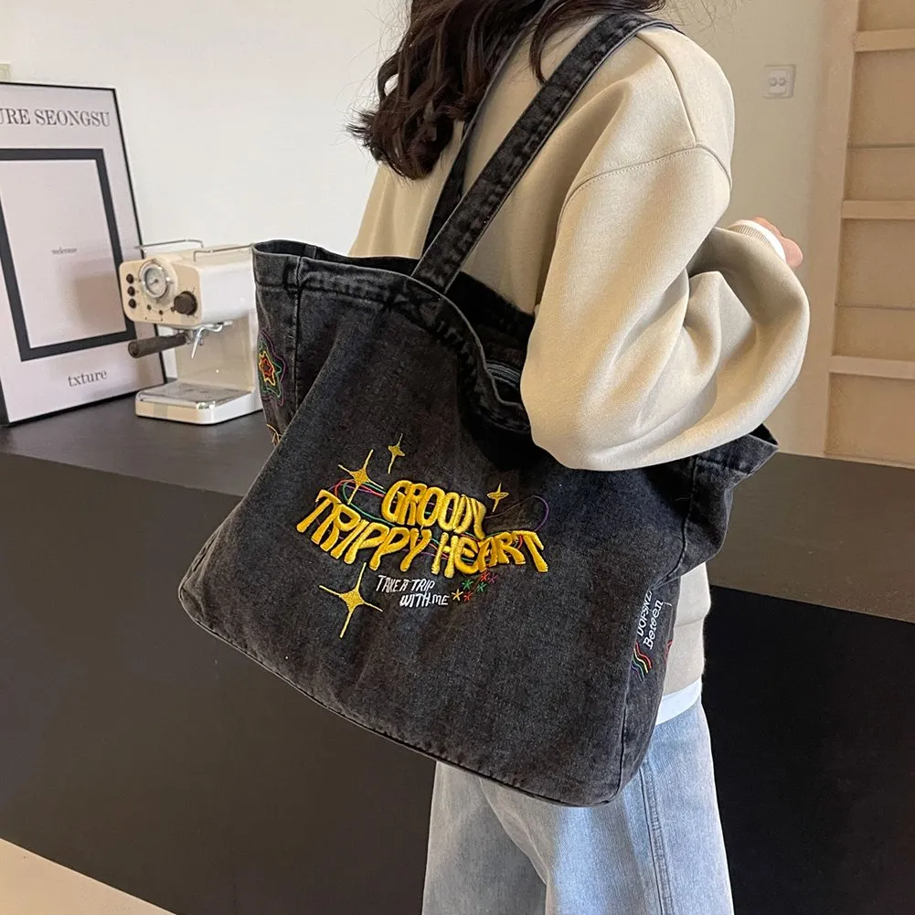 Funny Canvas Tote Bag For Women - Aesthetic Reusable Grocery Shopping Bag, Large Shoulder Bag For Daily Commute & Travel