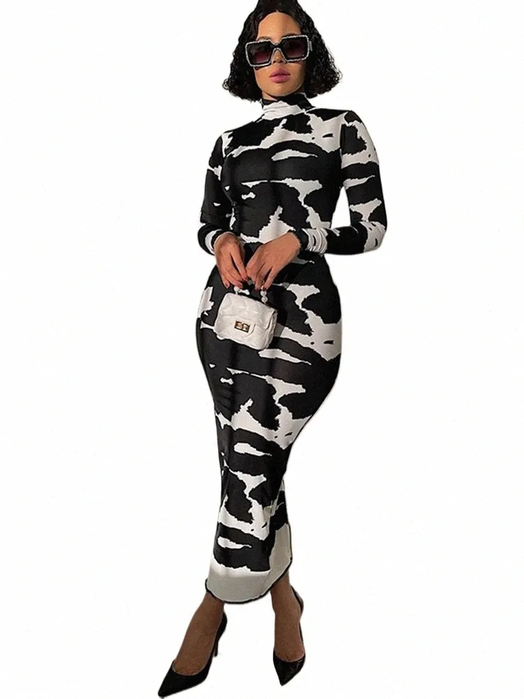 Turtleneck Cow Print Bodycon Maxi Dress Long Sleeve Autumn Winter Women  Party Club Outfit from Dhgate Basic & Casual Dresses - price 24.54
