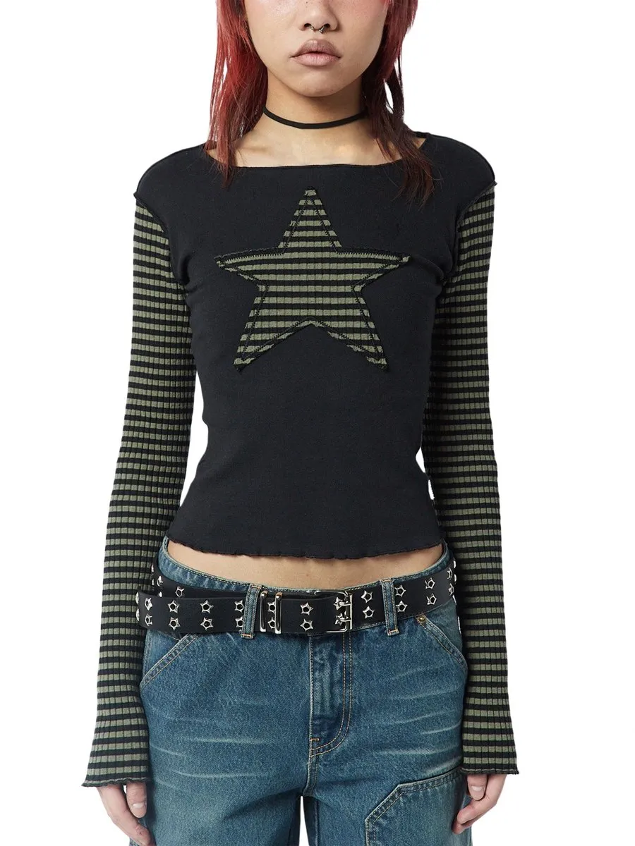 DHgate.com:90s E-girl Starry Striped Tee: Vintage Y2K O-Neck Party 