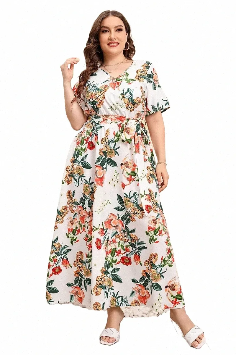 boho plus size maxi dresses Boho Junior Plus Size Floral Wrap Belted Front Slit Maxi Dress Taupe / 1X-2X-3X/1-1-1 main image 0