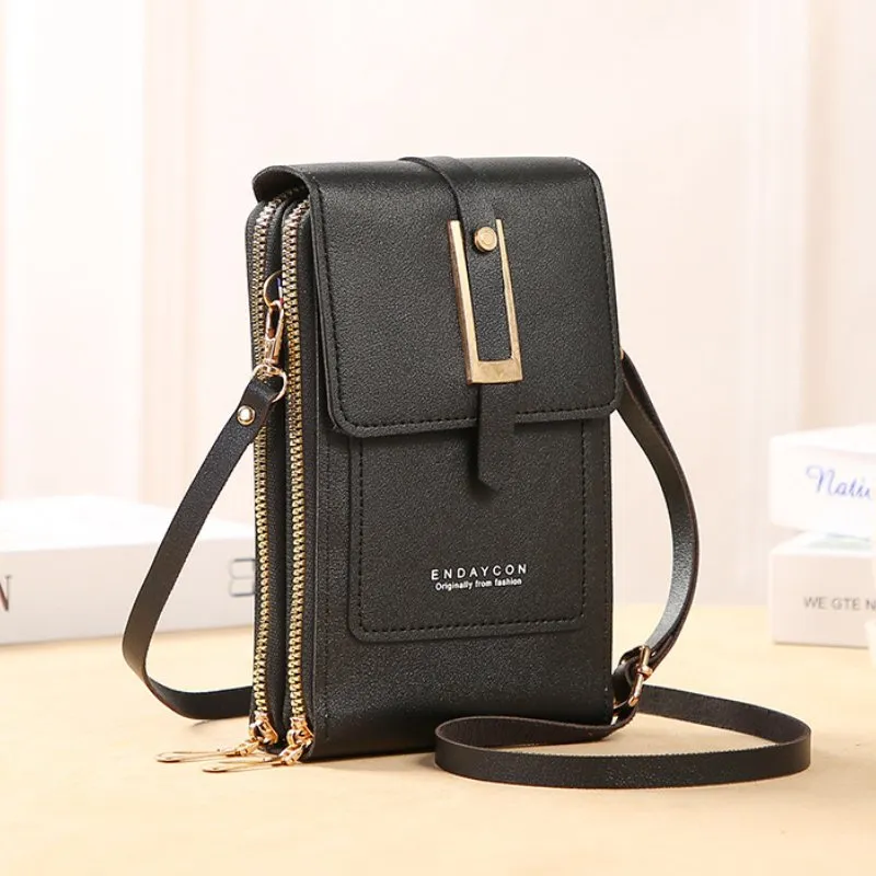 Women's Crossbody Wallet Bag - Phone Purse With Double Zipper & Shoulder Strap, Black