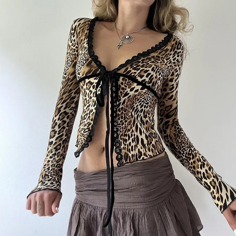 【50％OFF】 DHgate.com:Leopard 2000s Grunge Top, Crop Slit Bandage Print トップス